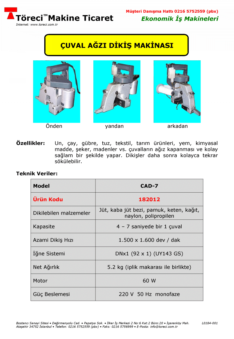 4 - 7 saniye/çuval dikme kapasiteli çuval ağzı dikiş makinası.