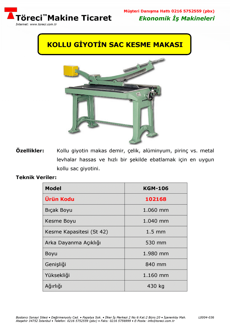 106 cm kesme uzunluklu ve 1.5 mm kesme kapasiteli kollu giyotin makas.