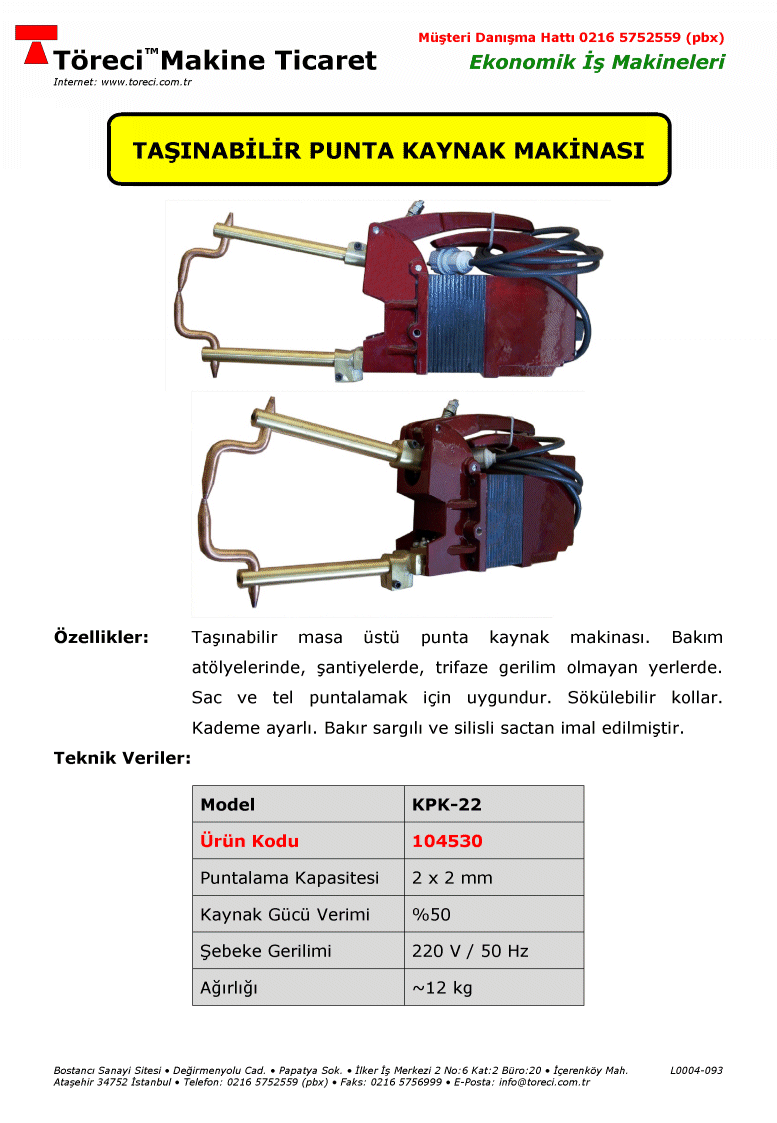 2 x 2 mm puntalama kapasiteli 220 V ile çalışan masaüstü punta kaynak makinası.