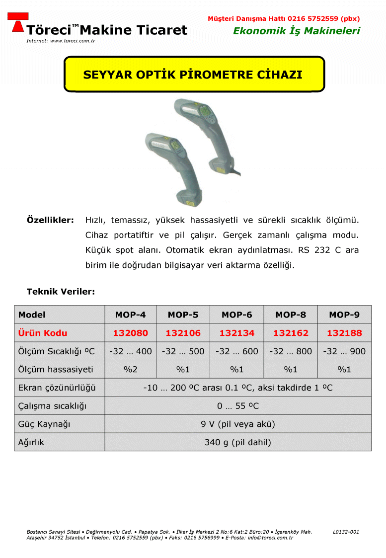 Mobil Optik Pirometre Cihazı -32 .. 900 °C arası ısı ölçümleri için hızlı, temassız, yüksek hassasiyetli ve sürekli sıcaklık ölçüm cihazı.