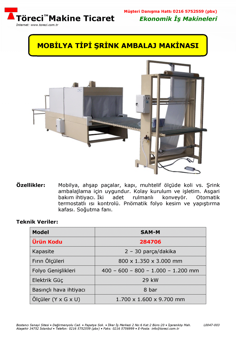 2 - 30 mobilya parçası dakikada şrinkleme kapasiteli 29 kW ısıtma güçlü mobilya tipi şrink ambalaj makinası.