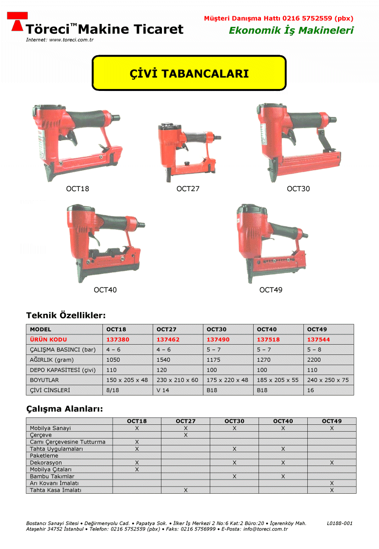 8/18, V14, B18 ve 16 cins çivileri çakan otomatik havalı çivi tabancaları.