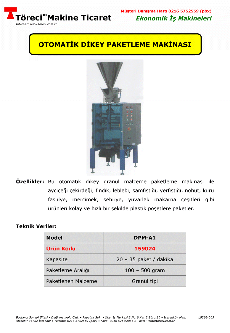 Bu otomatik dikey granül malzeme paketleme makinası ile ayçiçeği çekirdeği, fındık, leblebi, şamfıstığı, yerfıstığı, nohut, kuru fasulye, mercimek, şehriye, yuvarlak makarna çeşitleri gibi ürünleri kolay ve hızlı bir şekilde plastik poşetlere paketler. Bu otomatik dikey granül malzeme paketleme makinası ile ayçiçeği çekirdeği, fındık, leblebi, şamfıstığı, yerfıstığı, nohut, kuru fasulye, mercimek, şehriye, yuvarlak makarna çeşitleri gibi ürünleri kolay ve hızlı bir şekilde plastik poşetlere paketler.