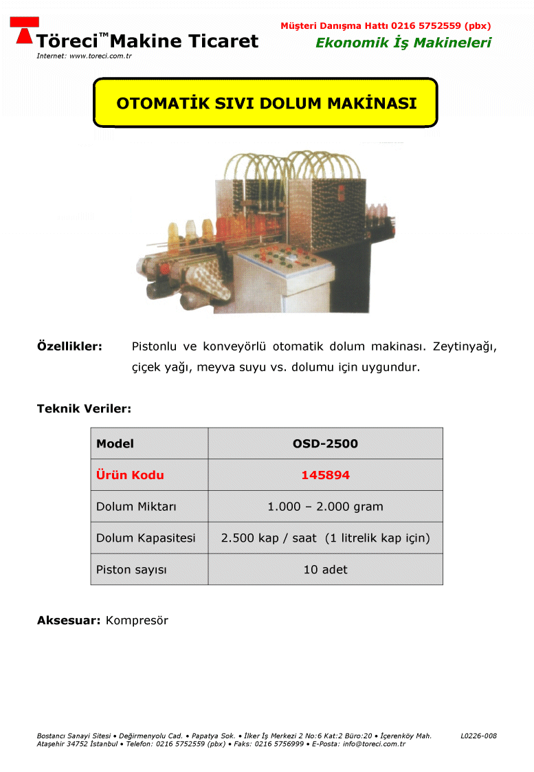 1 - 2 kg dolum kapasiteli otomatik sıvı dolum makinası.