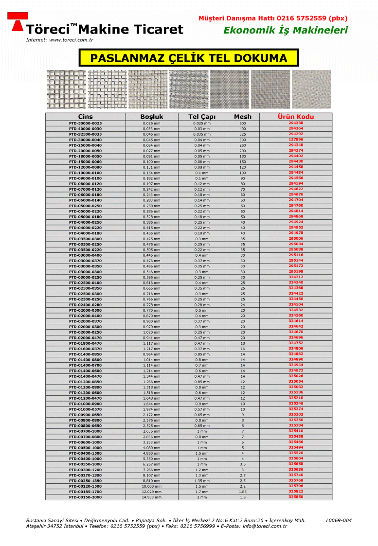 1.5 - 500 mesh inceliğinde krom elek teli.