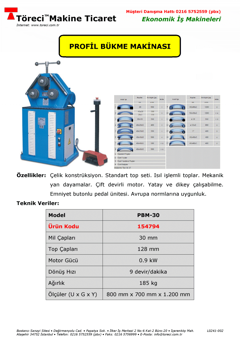 40 x 40 x 2 mm kare profil bükme kapasiteli 0.9 kW motorlu profil bükme makinası.